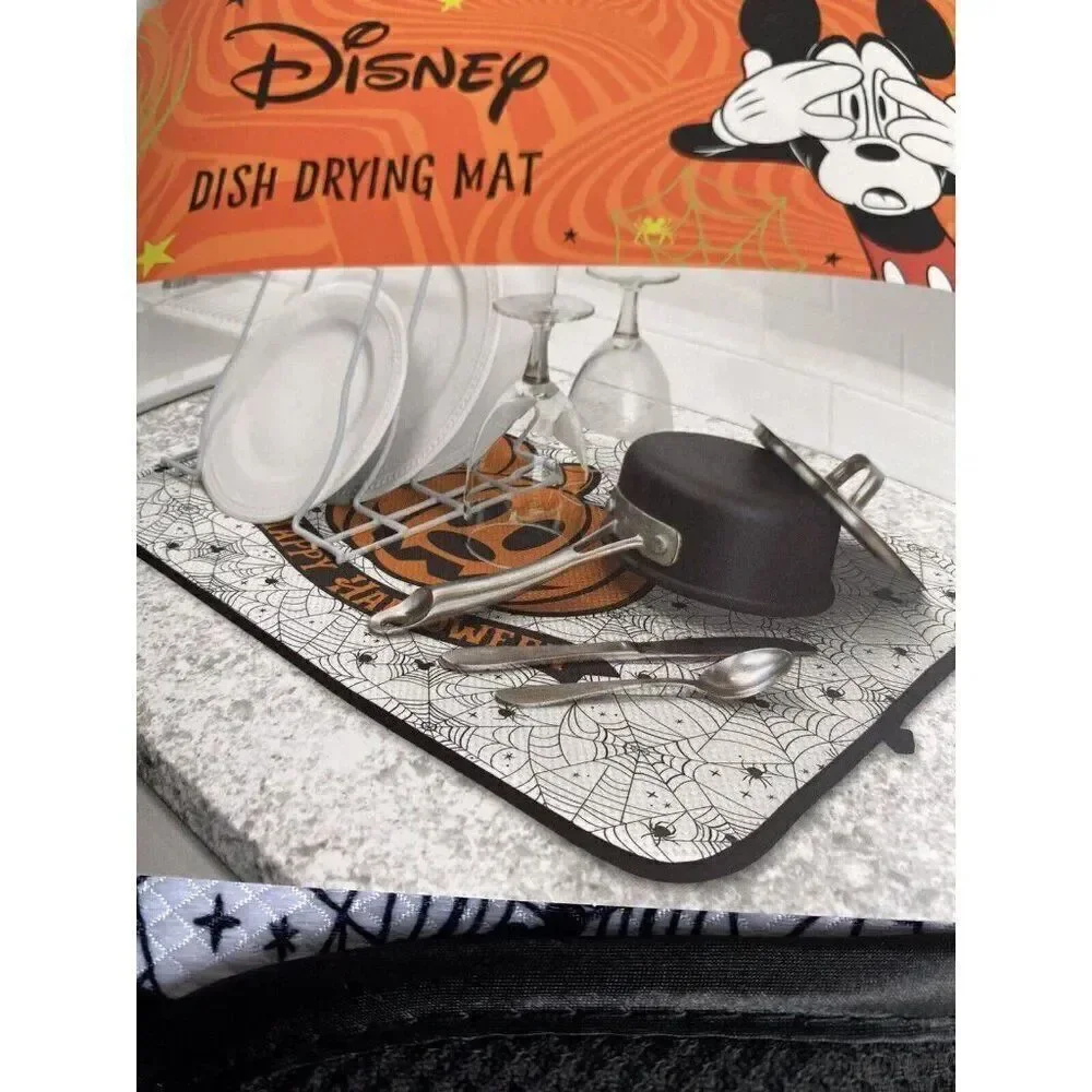 Disney Mickey‎ Mouse Halloween Dish Drying Mat 16”x18” Spider Web Pumpkin NEW